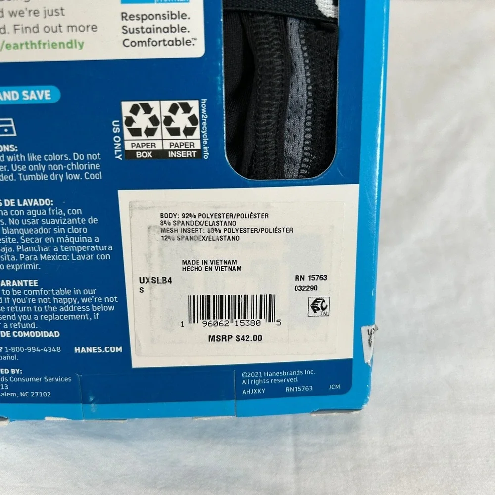 Hanes Sport X Temp Boxer Briefs Mens Size S 4 Pack Blue Gray Total Support Pouch